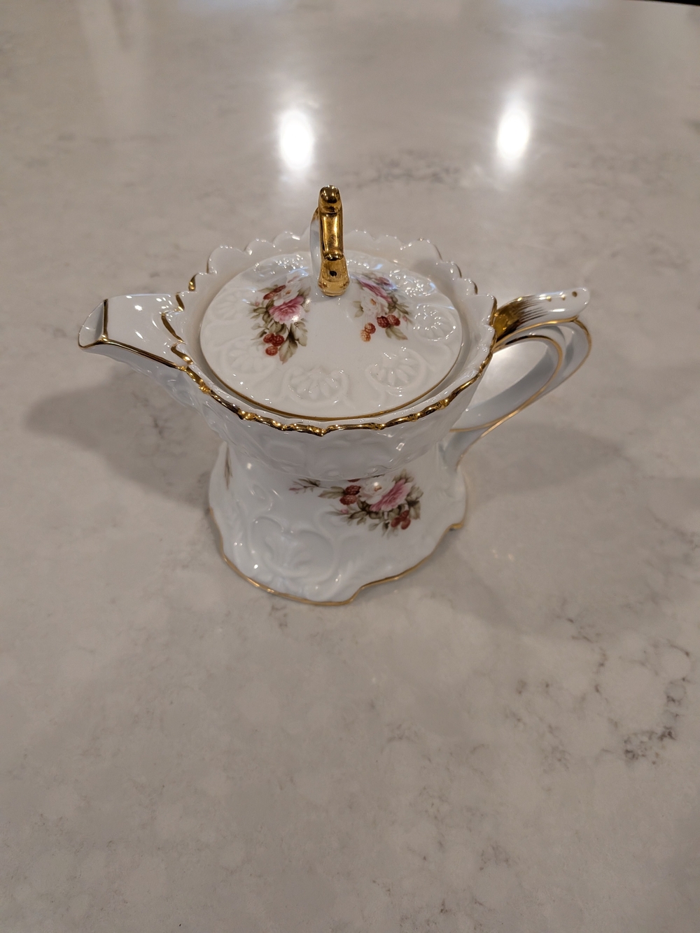 Nantucket Porcelain Floral Teapot with Gold Trim
